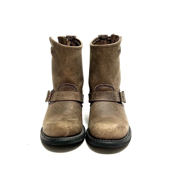 Vintage Y2K women’s tan nubuck leather dual buckle engineer boots - Picture 3 of 9